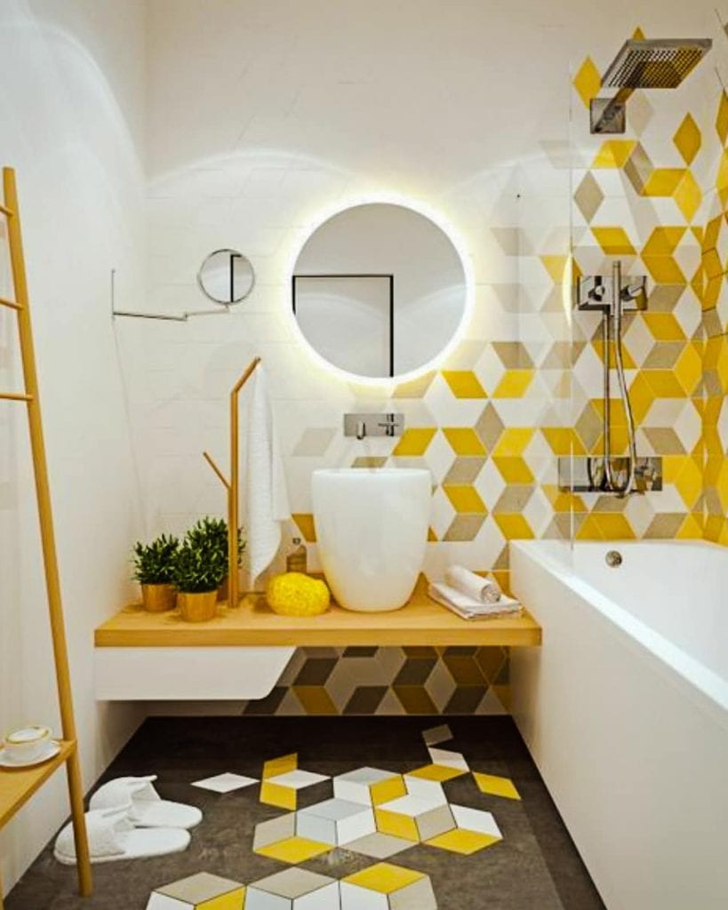 Featured image of post Banheiro Amarelo Com Preto / Neste projeto, as pecinhas cerâmicas foram utilizadas como piso no interior do box e nas partes aqui a ideia foi usar o preto para as peças cerâmicas e o amarelo predomina na parte decorativa e na bancada que funciona como penteadeira.