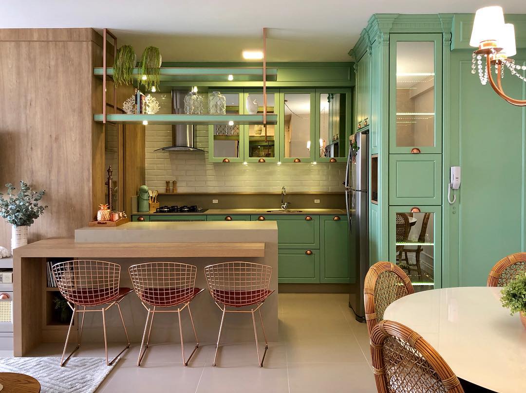 cozinha verde provençal apartamento