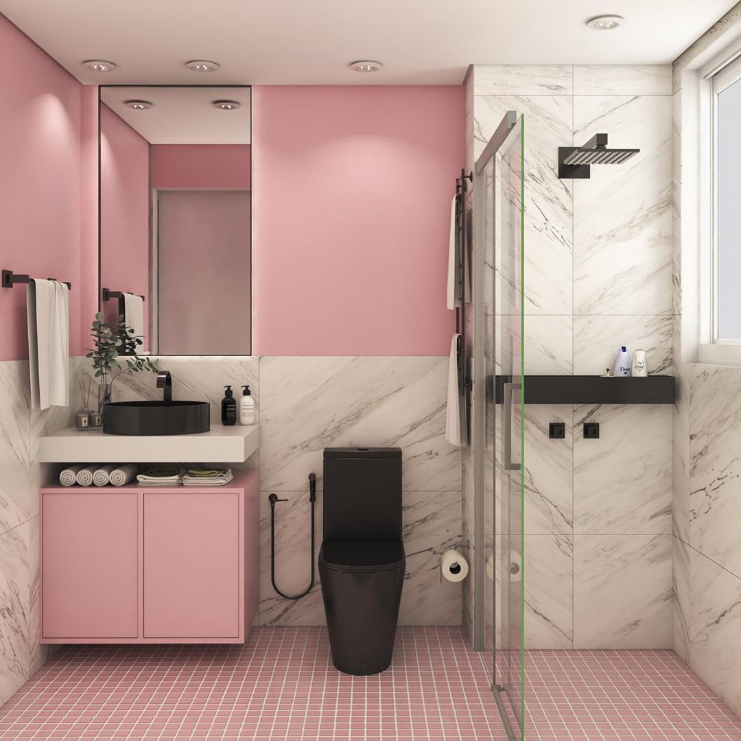 banheiro rosa e preto