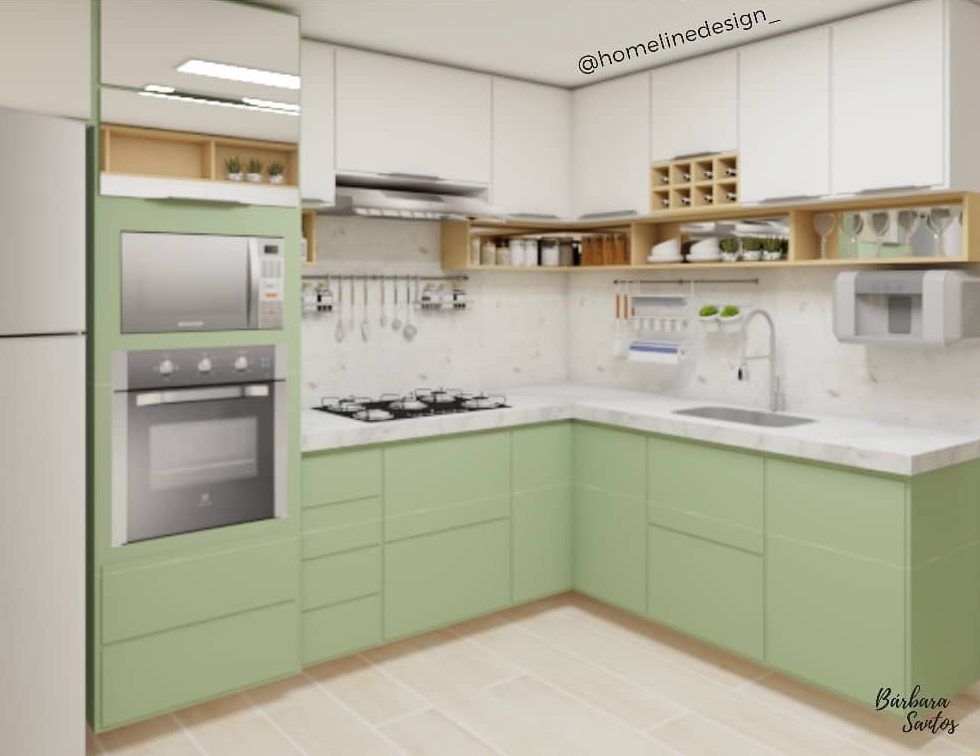 cozinha verde menta com branco