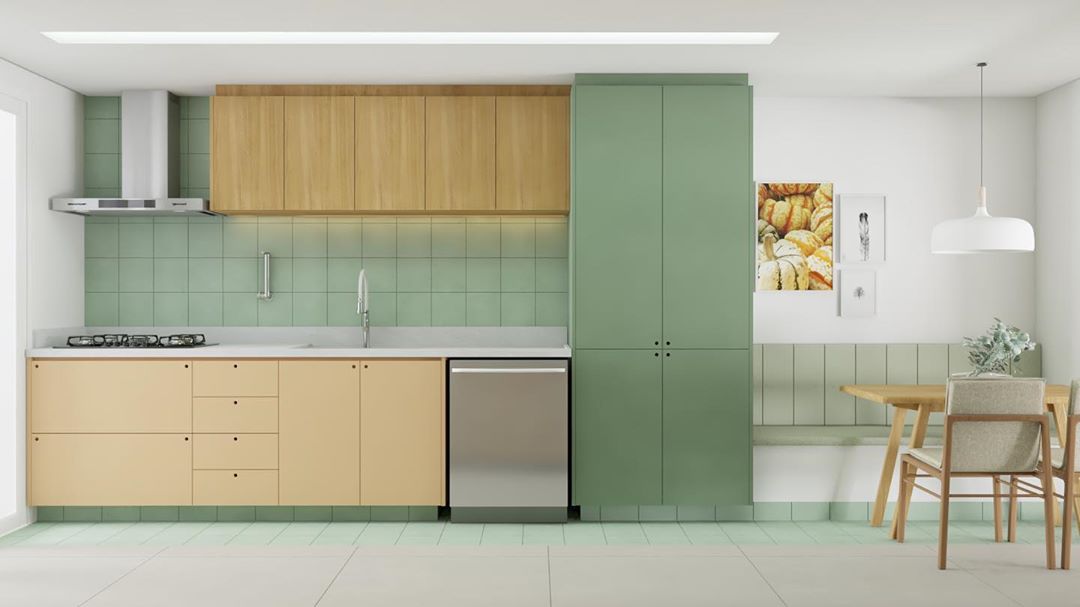 cozinha verde com amadeirado