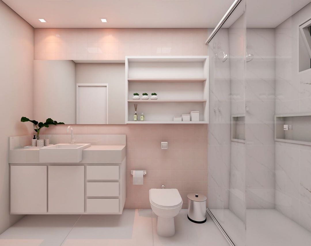 banheiro rosa com branco