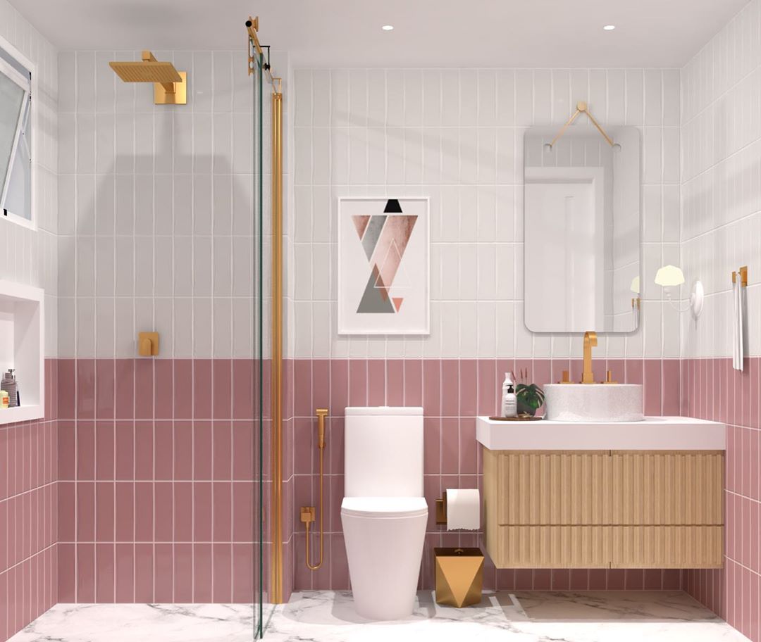 banheiro rosa moderno
