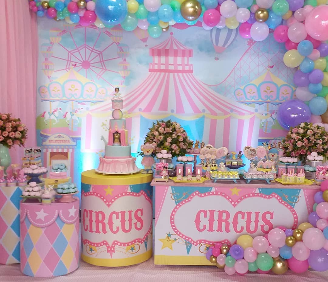 decoração vintage festa circo rosa