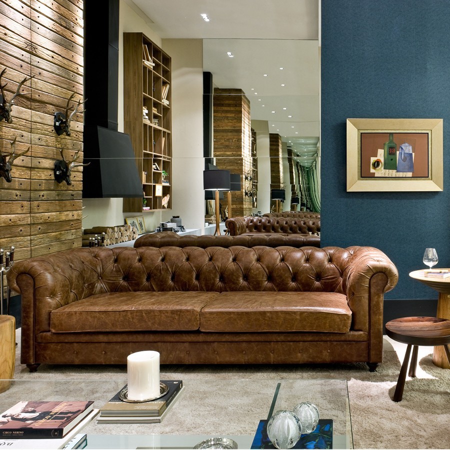 sofa chesterfield sierra em couro marrom